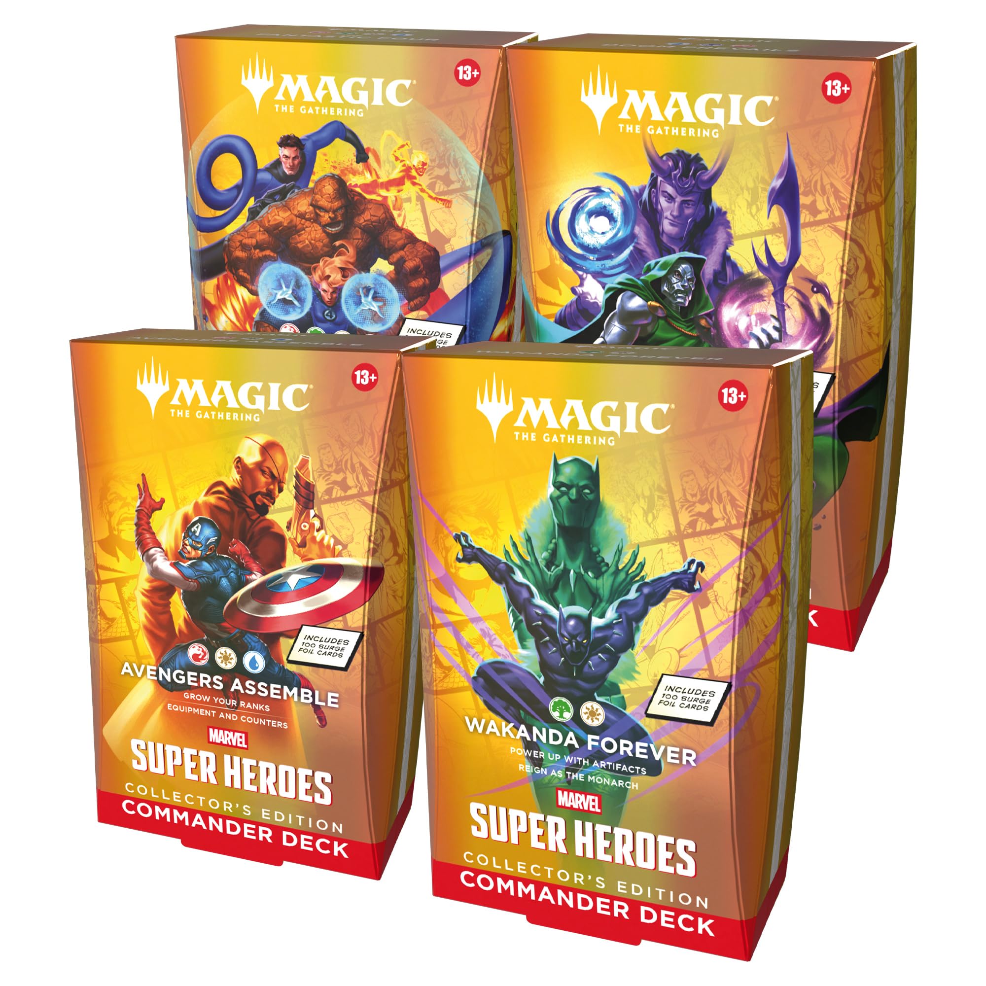 Magic: The Gathering | Marvel Super Heroes Collector’s Edition Commander Deck Bundle - Includes All 4 Surge Foil Decks (Avengers Assemble, Wakanda Forever, The Fantastic Four, Doom Prevails)