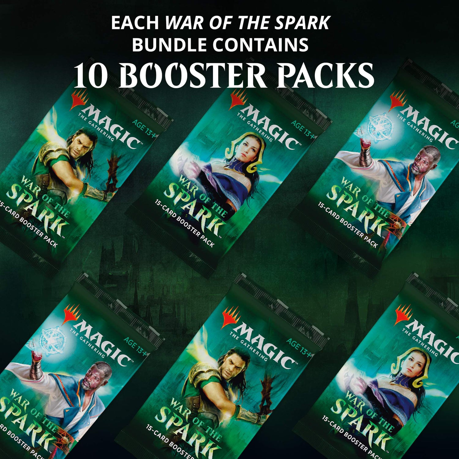 Magic: The Gathering War of The Spark Bundle | 10 Booster Packs | Accessories | Planeswalker in Every Pack